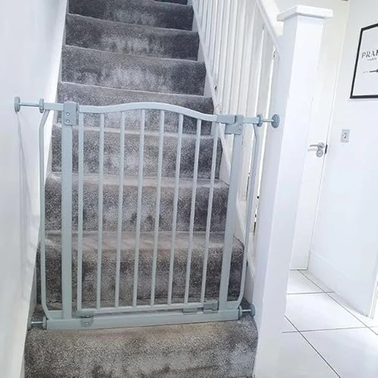 Safetots Treppenschutzgitter mit gebogenem oberen Teil, 71cm - 80cm, Matt Grau, Treppenschutzgitter mit Druckbefestigung, Babygitter für Türen – Bild 8