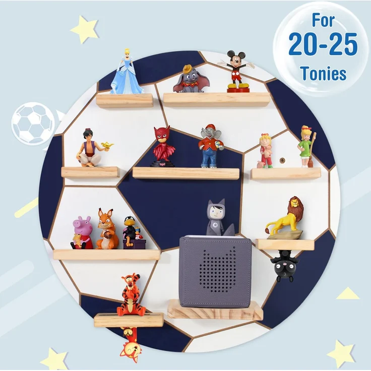 Todeco Tonie-Regal für Toniebox Hörfiguren, Magnetische Aufbewahrung für 20-25 Tonie, Wandregal Kinderregal für Mädchen & Jungen, Fußball – Bild 8