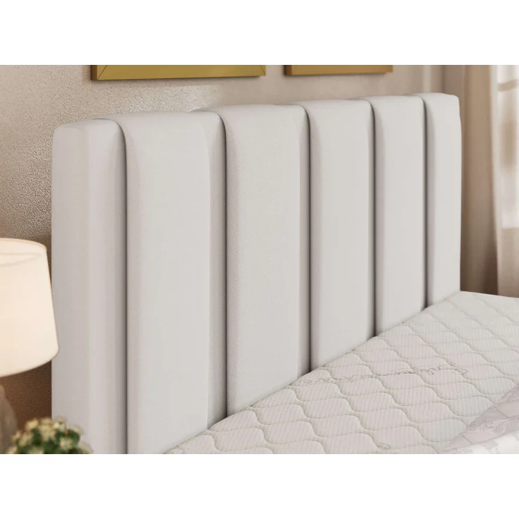 Polsterbett SAVINO CLASSIC mit Bettkasten und Lattenrost Doppelbett 180 x 200 cm mit hohem Kopfteil Stauraumbett Bett mit Gasdruckfeder - Weiß Kunstleder - Multipocket Matratze - ELORI LUX – Bild 5