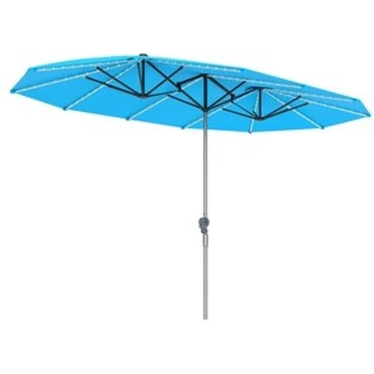 Outsunny Sonnenschirm mit Handkurbel, Solar-Lichtern, LxB: 451x267 cm, Doppelsonnenschirm aus Aluminium, Balkonschirm UV 50+, für Strand, Balkon, Garten, 451x267 cm, Blau – Bild 6