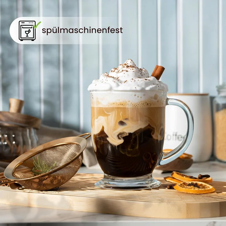 KONZEPT Teeglas Teegläser mit Henkel, Kaffeegläser, Cocktailgläser 400 ml, 6-tlg, Set 4/6 Stk. Perfekt für Tee, Kaffee, Glühwein, Cappuccino – Bild 3