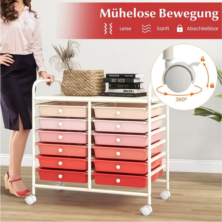 COSTWAY Rollcontainer, mit Schubladen Kunststoff, Rollwagen mit Rollen – Bild 2