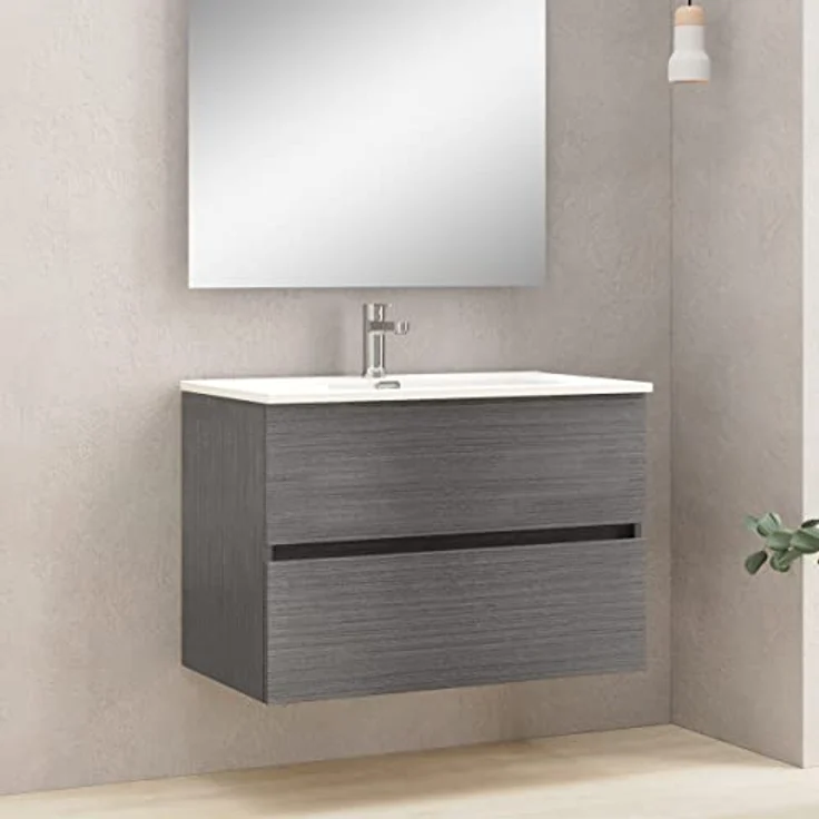 Baikal Badezimmerschrank, Zwei Schubladen, Wandmontage, mit Waschbecken, Melamin 16, montiert, Möbel 70 cm, Asche ohne Spiegel – Bild 4
