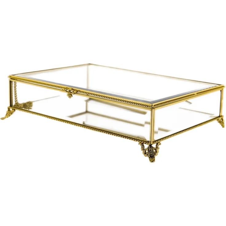 Schmuck- und Dekobox mit Deckel & Spiegelboden, Gold - 20 x 30 x 8 cm – Bild 1