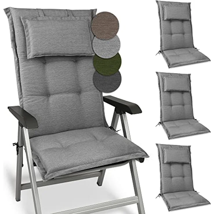 Beautissu 4er Set Hochlehner Auflage HighLux HL 120 x 50 x 7 cm Hellgrau – Bild 2
