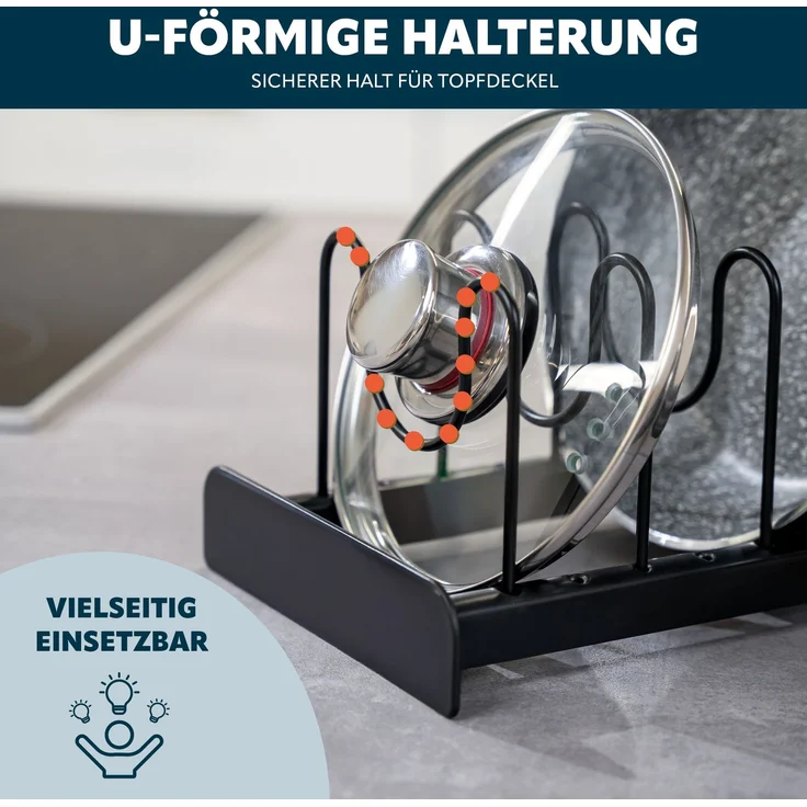 eluno Topfdeckel und Pfannenhalter aus schwarzem Metall ca. 47 x 17 x 14 (B/H/T) – Bild 6