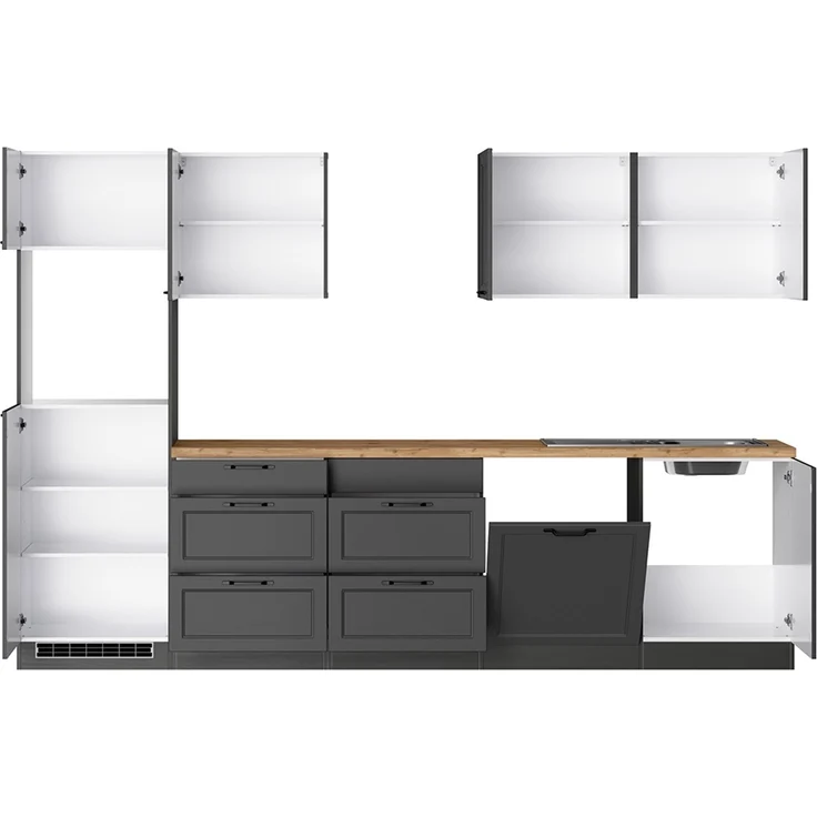 Küchenzeile 300 cm in grau, Arbeitsplatte in Eiche, MONTERREY-03 – Bild 2