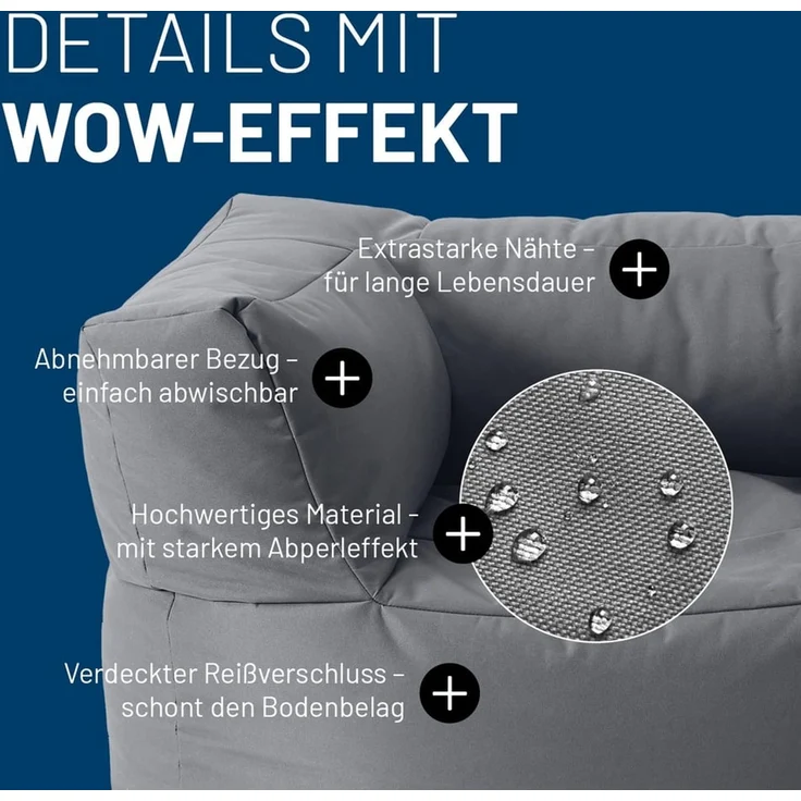 Lumaland Sitzsack-Sofa, Polyester, Sessel, Grau, 70 x 72 x 96 cm – Bild 5