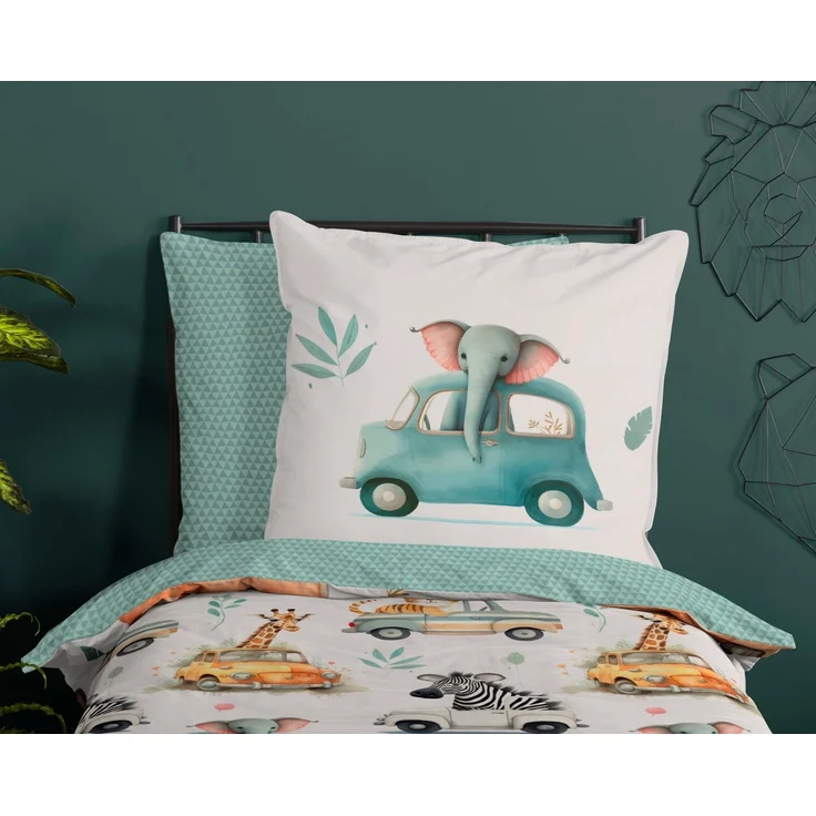 Good Morning Kinder Bettwäsche 135x200 Gogo Tiere Auto Wende Zoo weiß mint 32091 – Bild 2