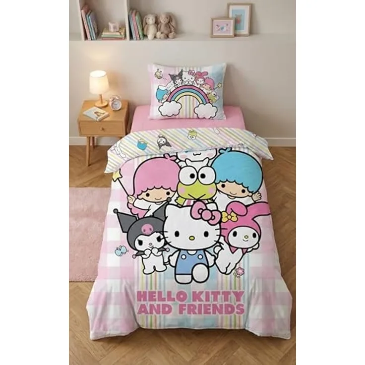 Hello Kitty Bettwäsche Set aus Mikrofaser Bettdeckenbezug 140 × 200 cm mit 70 × 90 cm Kissenbezug