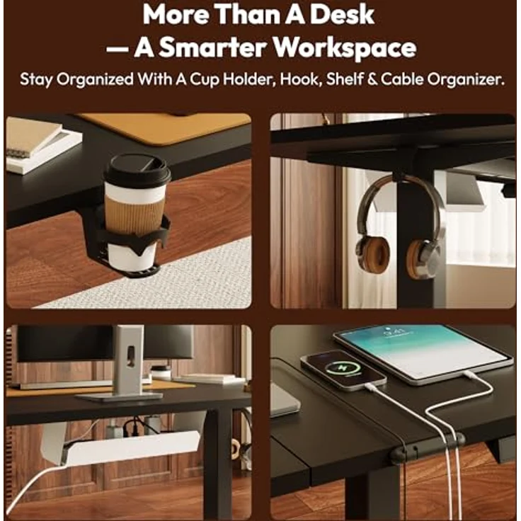 SANODESK Höhenverstellbarer Schreibtisch 160x60 cm mit Memory-Funktion, Elektrischer Steh-Sitz Tisch für Heimbüro, Ergonomischer Computertisch mit Modernem Design und Vierteiliger Tischplatte – Bild 9
