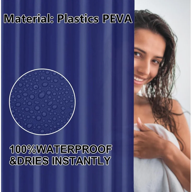 Duschvorhang Anti-Schimmel 180x180 cm Wasserdicht Waschbar PEVA Dunkelblau – Bild 4