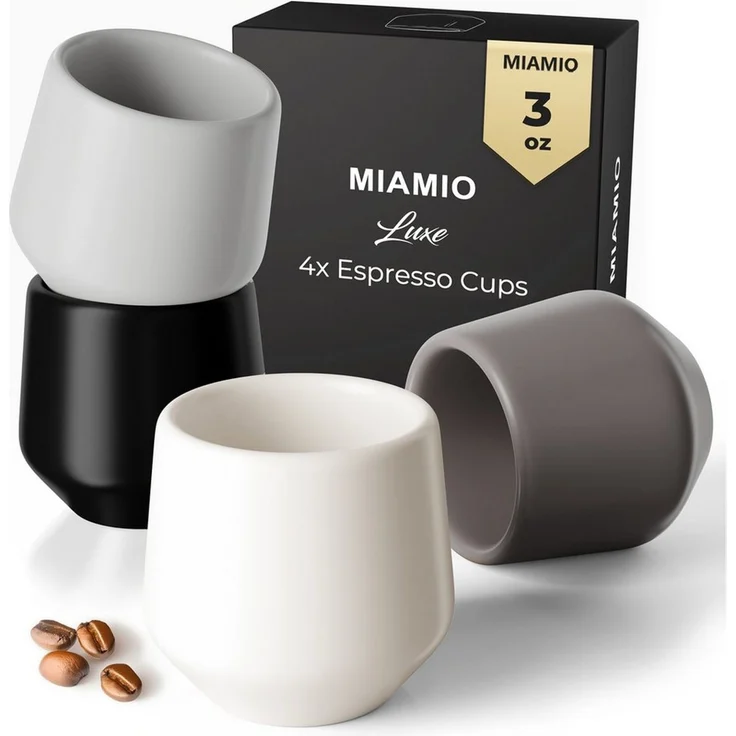 MiaMio Espressotasse Luxe ohne Henkel, 90 ml, Classic Pastel Grau, 4-tlg, Keramik, Ristretto & Doppio, dickwandig, modern – Bild 1