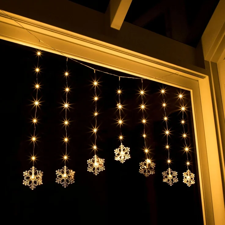 Spetebo Lichtervorhang LED Lichtervorhang Schneeflocke warm weiß - 120 cm, 47-flammig, Deko Lichterkette mit 47 LED für Innen und Außen – Bild 2