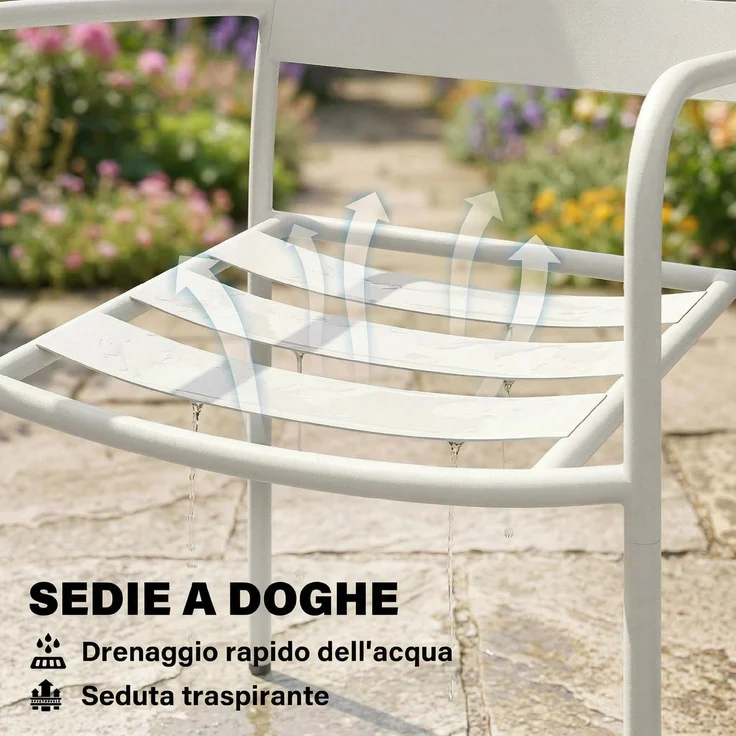 3-teiliges Bistrò-Set: Glastisch und 2 Stühle, weiße Gartenmöbel. – Bild 8
