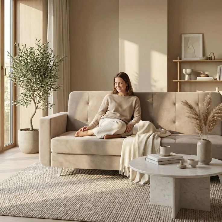 Wohnero 24 Nomi Premium Schlafsofa 218x92 cm mit Bettkasten – 120x187 cm Liegefläche, 3-Sitzer Sofa mit Schlaffunktion & Wellenfeder - Beige – Bild 1