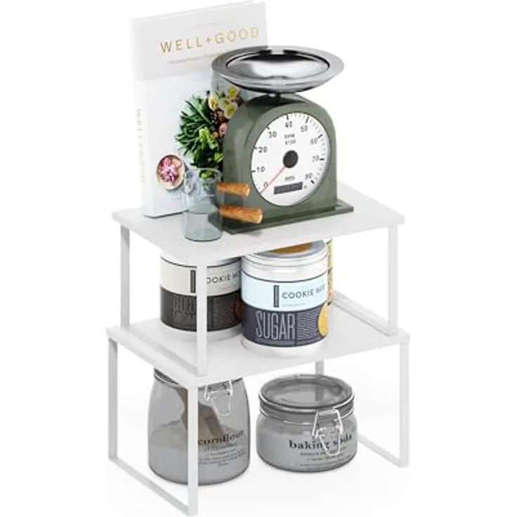Furinno Ravel Mehrzweck erweiterbare, stapelbare Küchenarbeitsplattenregale, 2er-Set, Weiß/Weiß