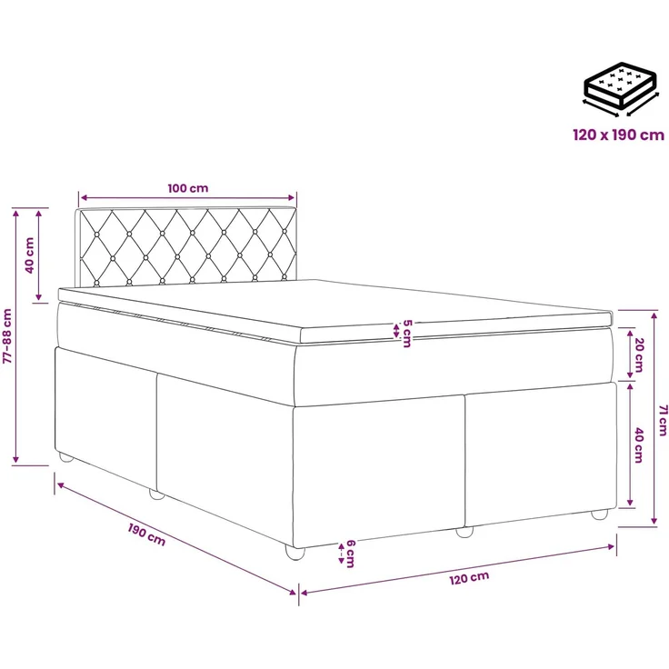 vidaXL Boxspringbett mit Matratze Blau 120 x 190 cm Samt 3451635 – Bild 11