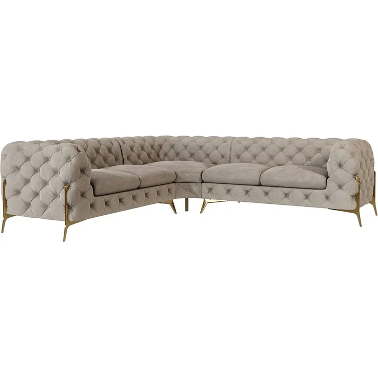 S-Style Möbel Ecksofa Chesterfield Ashley mit Goldene Metall Füßen, mit Wellenfederung – Bild 3