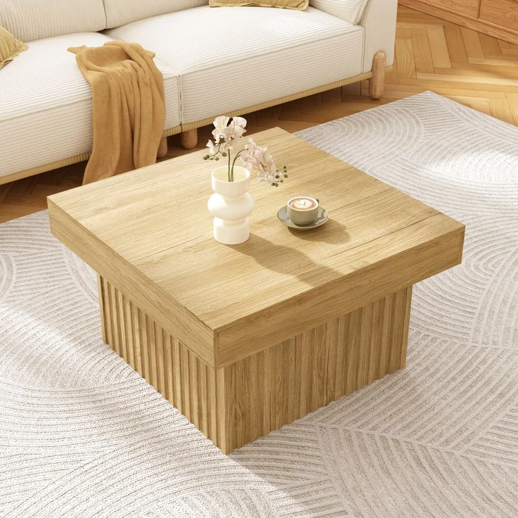 Merax Holz Couchtische Kaffee-Tisch, robust und vielseitig, ideal für Wohnzimmer, Esszimmer und Büro – 79x79x46 cm, Holzfarbe – Bild 2