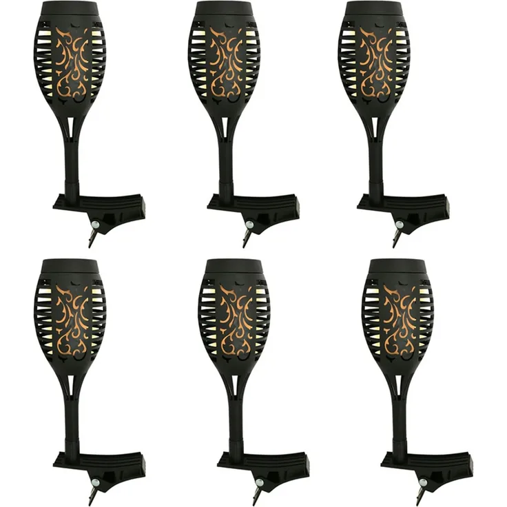 6x LED Solarfackeln, Feuereffekt, Klemme, schwarz H 26 cm