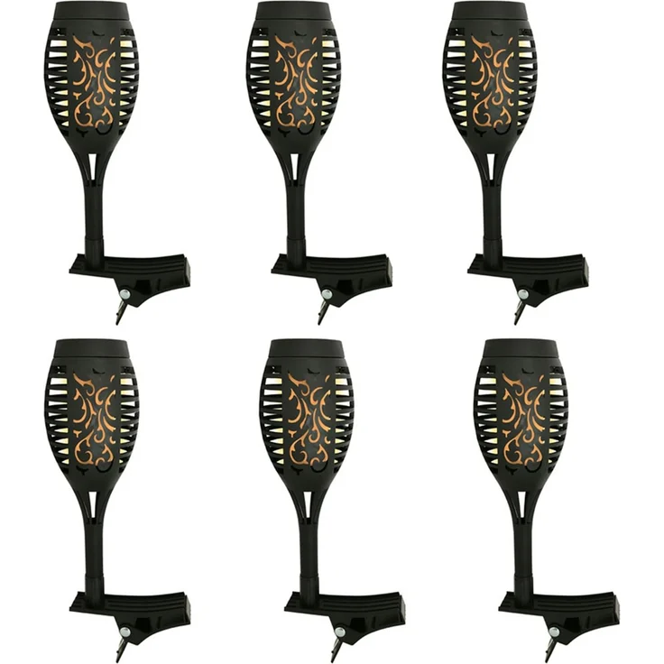 6x LED Solarfackeln, Feuereffekt, Klemme, schwarz H 26 cm – Bild 1