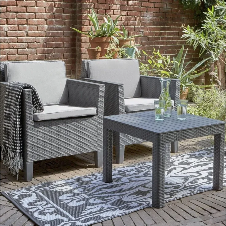 Allibert Polyrattan Balkonmöbel-Set "Chicago", graphit,2 Sessel und Tisch – Bild 4