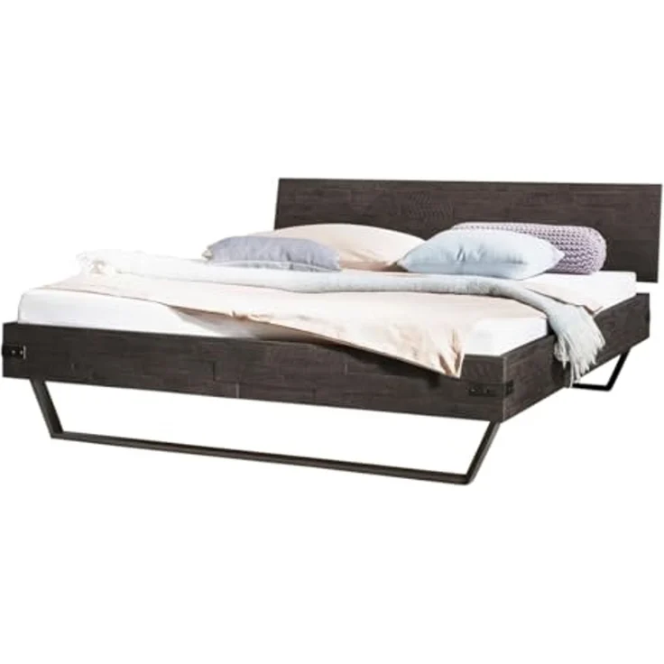 Hasena Ezzo Massivholzbett Akazie Vintage Metall – Bild 1