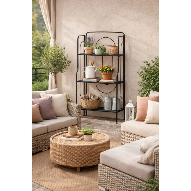 Metall Standregal 60x28x120 cm Schwarz – 3 Ablagen Gitterböden – Balkon/Terrasse – Bild 5