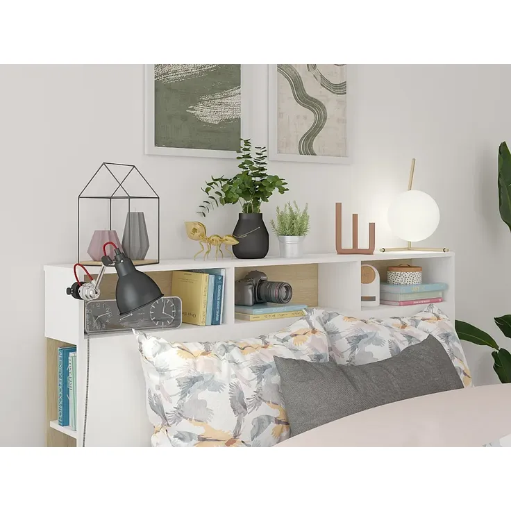 Vente-unique - NASTIA Bettkopfteil und Bettbrücke Holz, Platte Weiß - B 23 cm x H 100 cm x L 162 cm – Bild 4