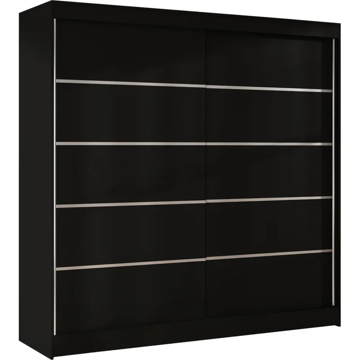 Kleiderschrank Basti IV 200 cm - Schwebetürenschrank mit Kleiderstange und Einlegeboden, Schlafzimmerschrank mit 2 Türen, Schiebetüren, 200x215x58 cm (Schwarz)
