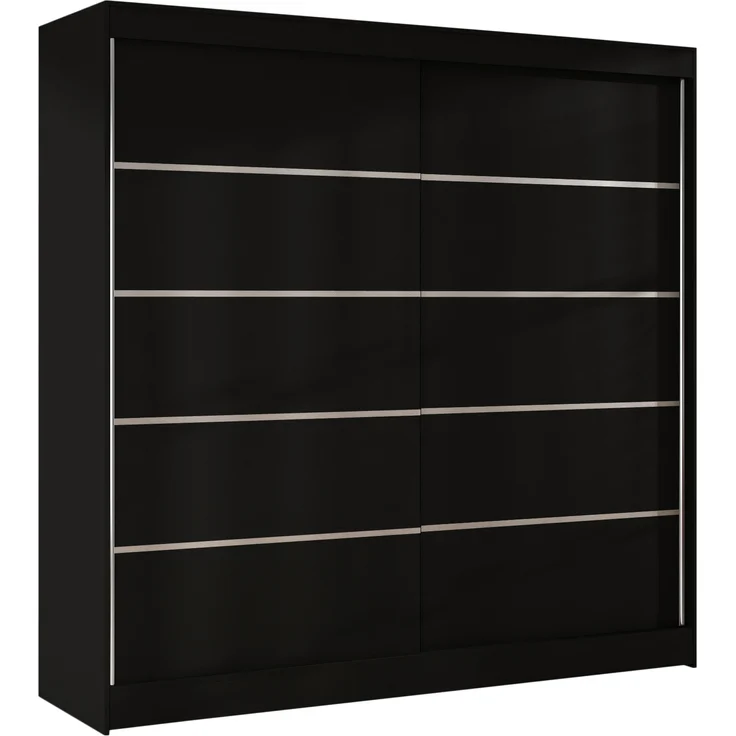 Kleiderschrank Basti IV 200 cm - Schwebetürenschrank mit Kleiderstange und Einlegeboden, Schlafzimmerschrank mit 2 Türen, Schiebetüren, 200x215x58 cm (Schwarz) – Bild 1