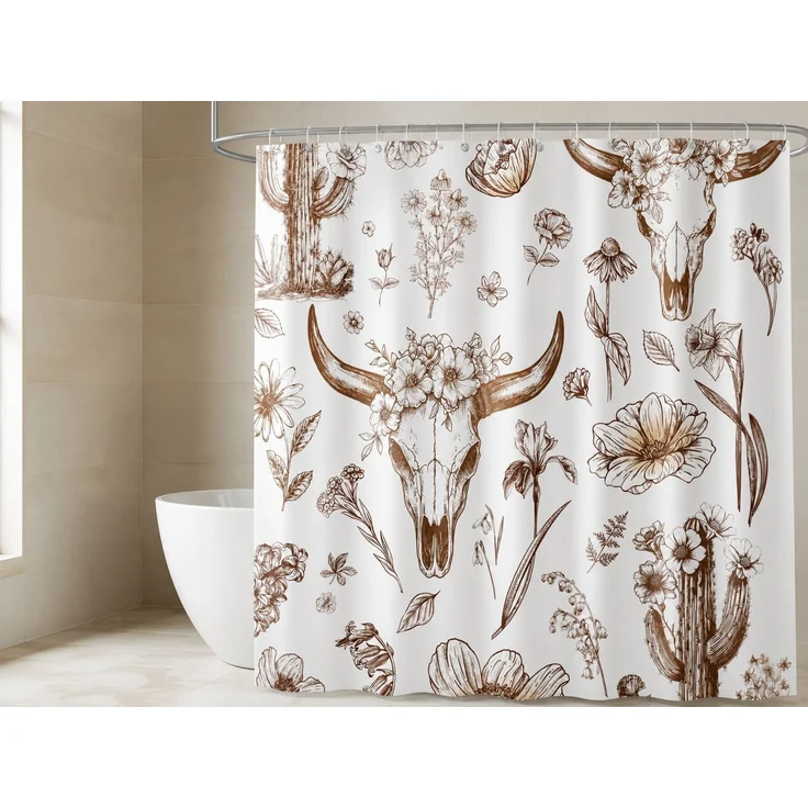Duschvorhang im Westernstil wasserdicht und schimmelresistent Weiß-Braun 180 x 180 cm – Bild 2