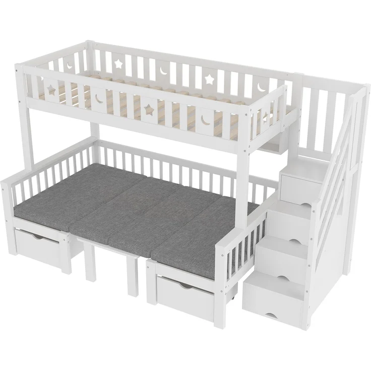 Hochbett 90x200 cm, multifunktionales Kinderbett mit integriertem Klapptisch, Stauraumleiter und gepolstertem Unterbett – Bild 10