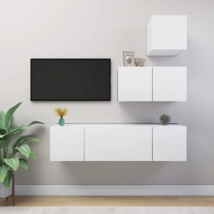 vidaXL 4-tlg. TV-Schrank-Set Weiß Holzwerkstoff 3078734