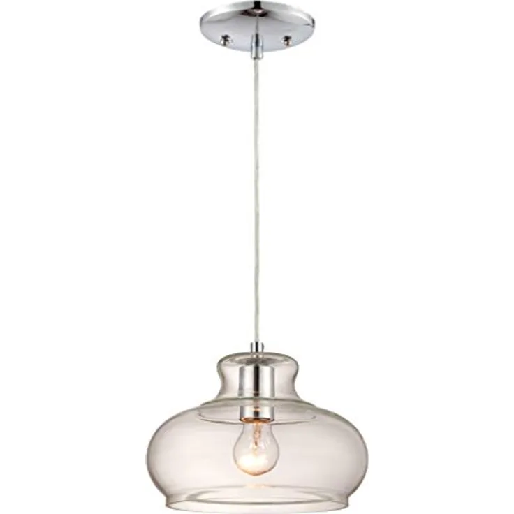 Westinghouse Hängeleuchte 6345840, elegante Pendelleuchte mit runden Glas-Schirm und nickelfarbenem Baldachin