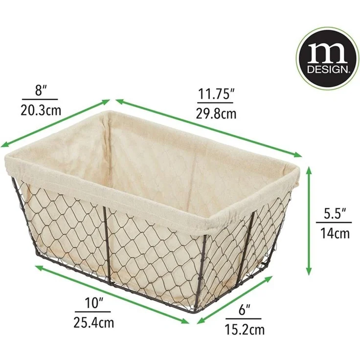 mDesign Drahtkorb Aufbewahrung Ablage Organizer Stoff 4er-Set Metall Bronze – Bild 2