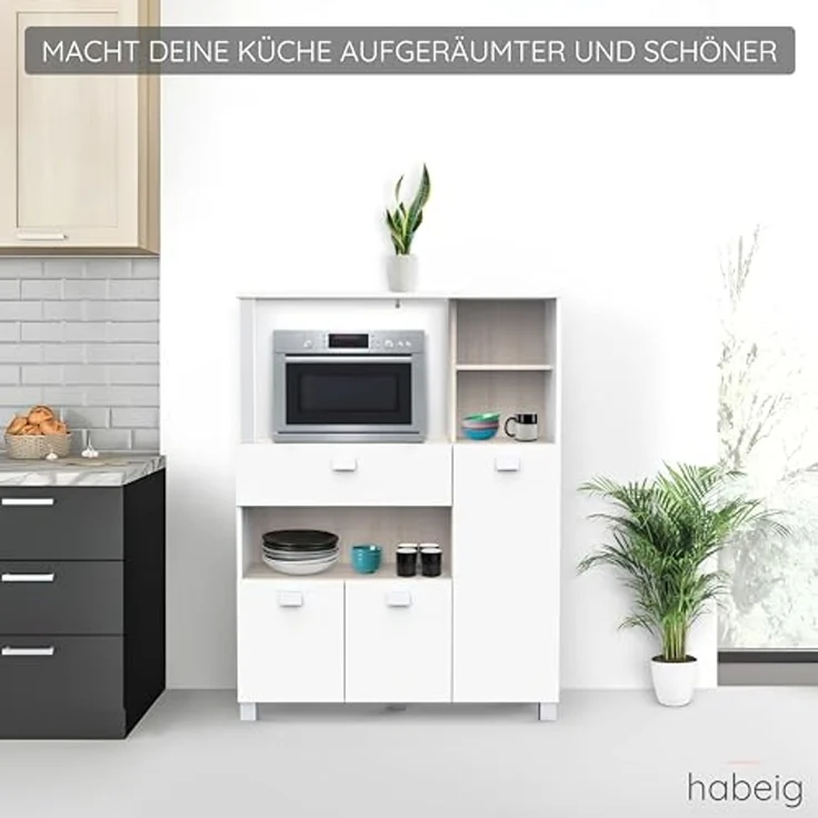 habeig Küchenbuffet Küchenschrank 146 weiß Küchenregal Küchenmöbel Buffetschrank Küche – Bild 4