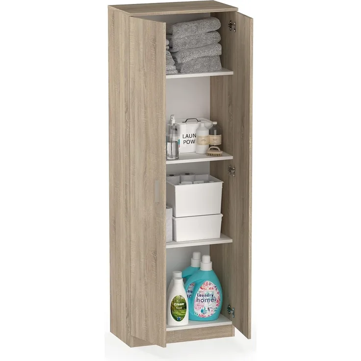 Muebles Pitarch | Multifunktionaler Schrank mit 2 Türen für Reinigung, Küchen, Galerien, 4 Fächer, 2 verstellbare Regalböden, 180 x 60 x 35 cm (Höhe x Breite x Tiefe), Eiche Cambrian, Tibet Kollektion