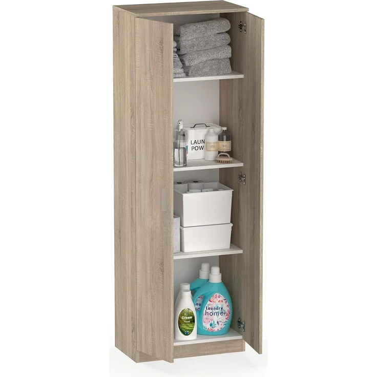 Muebles Pitarch | Multifunktionaler Schrank mit 2 Türen für Reinigung, Küchen, Galerien, 4 Fächer, 2 verstellbare Regalböden, 180 x 60 x 35 cm (Höhe x Breite x Tiefe), Eiche Cambrian, Tibet Kollektion – Bild 1