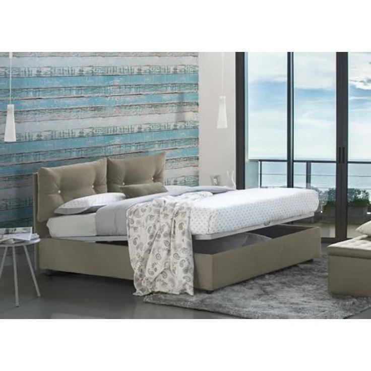 Talamo Italia - Queen-Size-Bett „Angelica“, Stauraumbett mit Stoffbezug, 100 % Made in Italy, Öffnung vorne, inklusive Matratze 120x190 cm, taubengrau – Bild 5