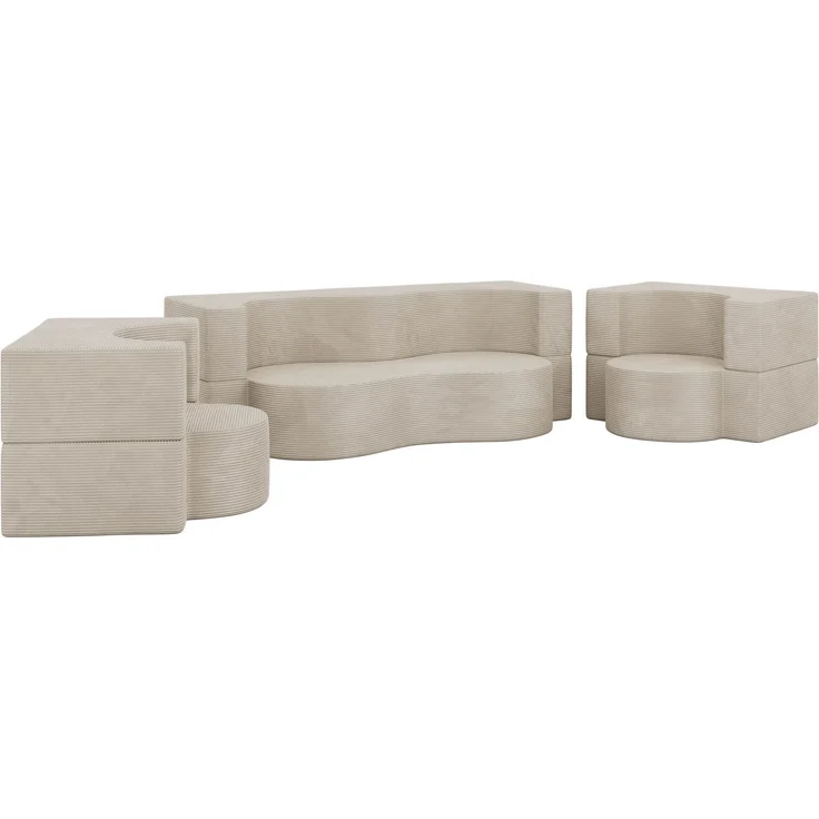 Polstermöbel-Set SANOA, Sofa mit 2 Sesseln, Schlaffunktion, Ausklappbares Sofa, 3-teiliges, Schaumstoffkern - Beige Schmaler Cord – Bild 8