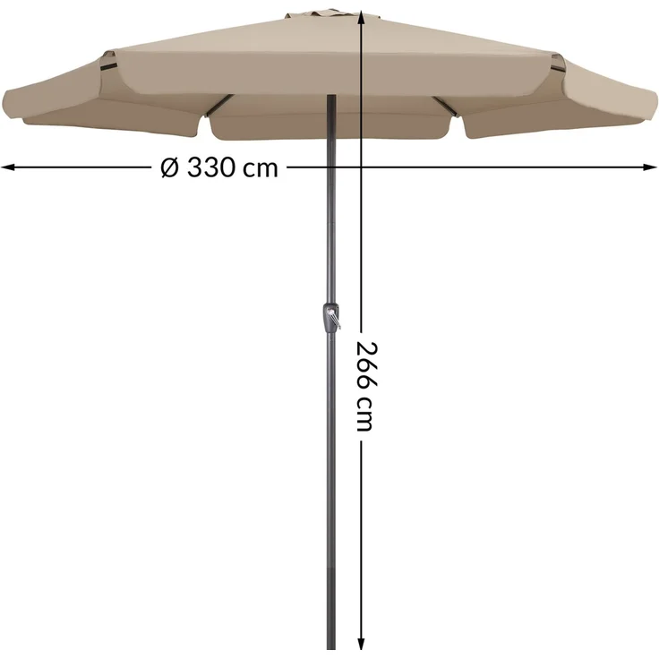 Kingsleeve Sonnenschirm mit Kurbel, UV Schutz 30+, Alu Mast / Polyester taupe, Ø 330 cm – Bild 3
