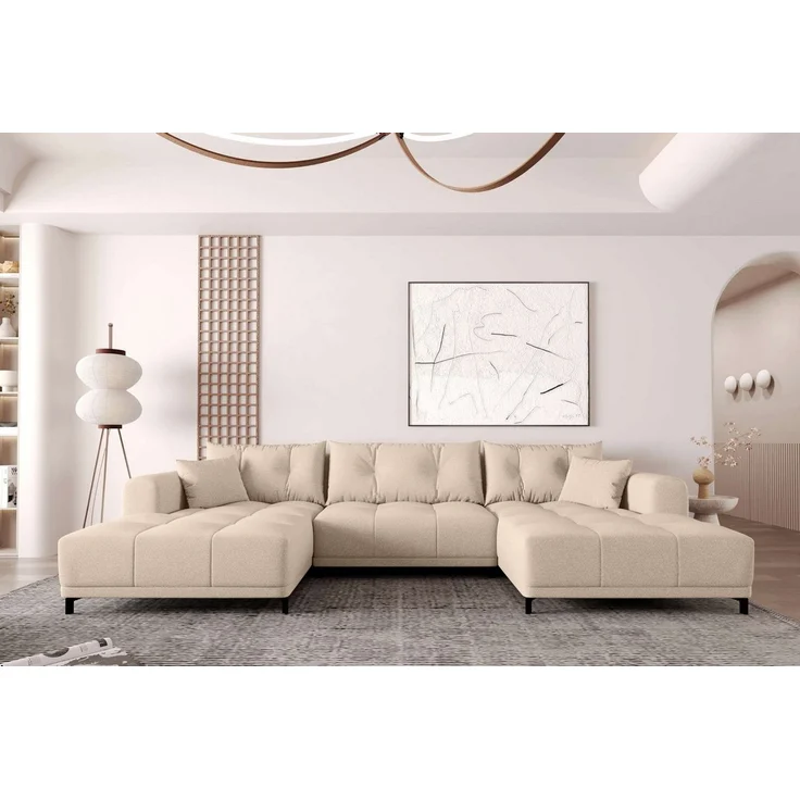 99rooms Massimo Wohnlandschaft Strukturstoff NEVE Beige mit Schlaffunktion – Bild 5