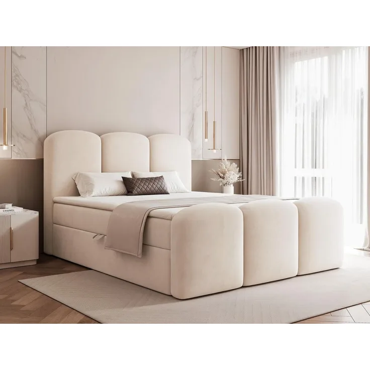 Compleo Boxbett Wolkenbett, Bequem H3, MADE IN EU, Doppelbett gepolstertes Kopfteil mit Bettkasten