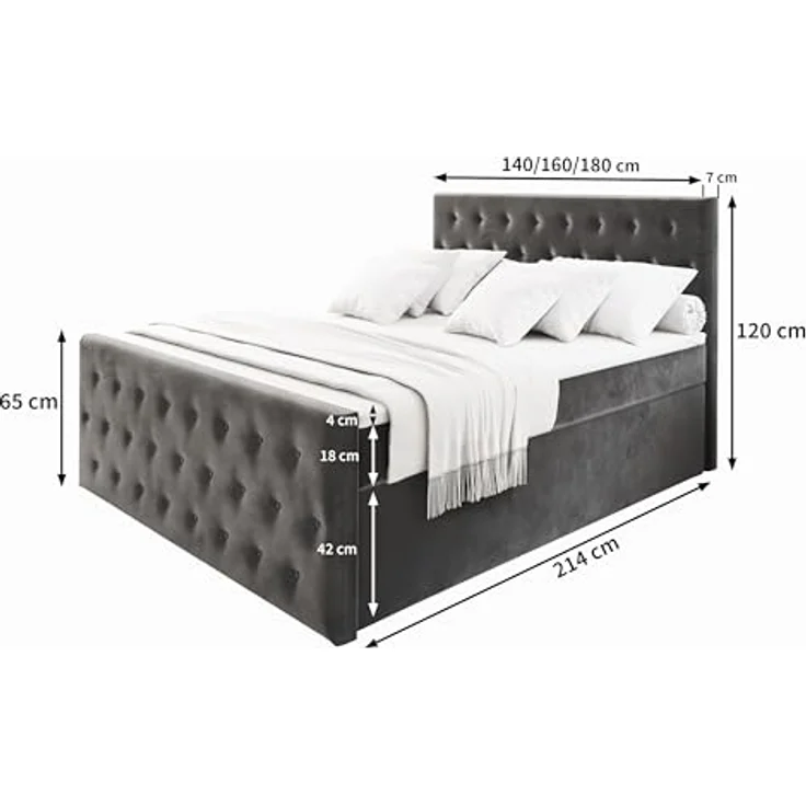 MASSENO Boxbett Fondi, Blau, Boxspringbett mit großem Bettkasten, 180x200 cm, ergonomischer Schlafkomfort, inklusive Topper – Bild 4