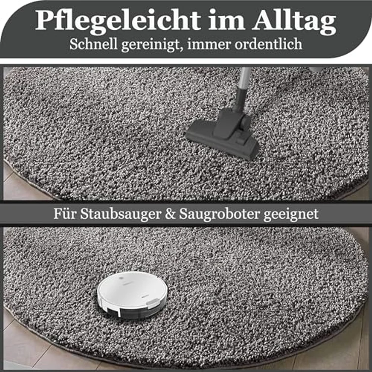 TaraCarpet Langflor-Teppich Venezia Shaggy, rund, Höhe: 35 mm, Hochflor Shaggy Uni Anthrazit Wohnzimmer Schlafzimmer 080x080 cm – Bild 4