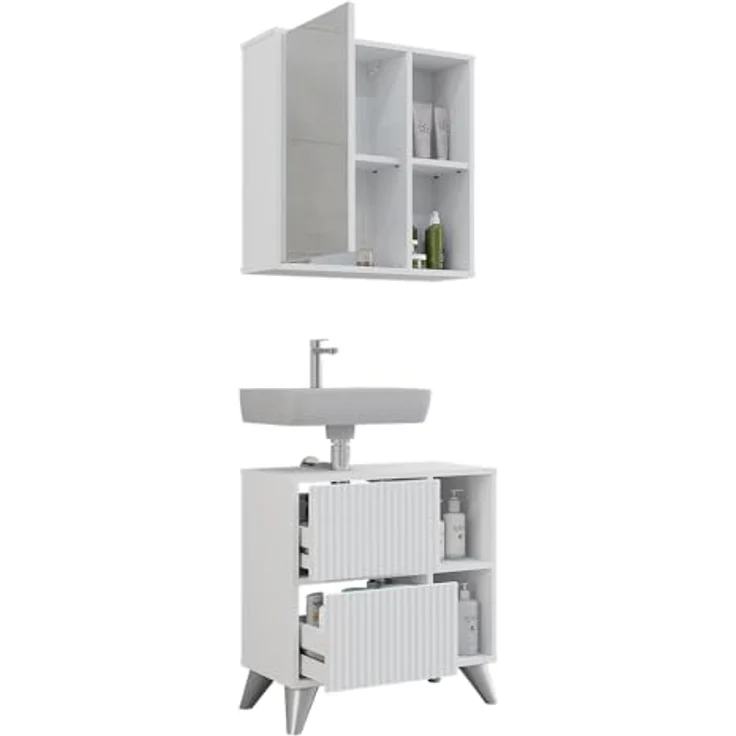Vichy Badmöbel-Set Leano, 2-teilig, Weiss, inklusive Waschbeckenunterschrank und Spiegelschrank – Bild 7