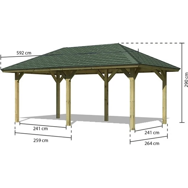 Pavillon-Set Bergen 2 mit Rechteckschindeln grün, 265x518 cm CLASSIC kdi, Karibu – Bild 3