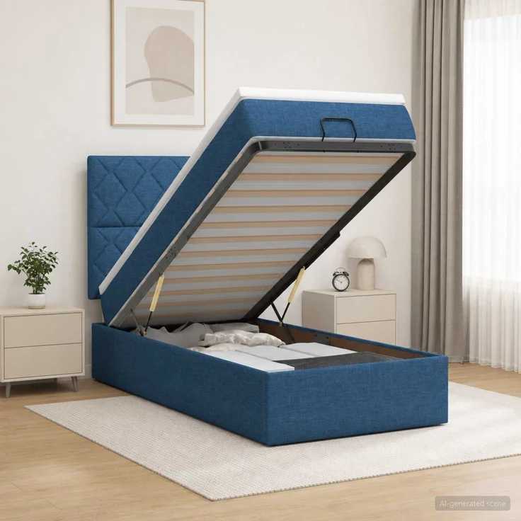 vidaXL Ottoman Bett mit Matratze mit Kopfteil Blau 90 x 190 cm Stoff 3457541 – Bild 1
